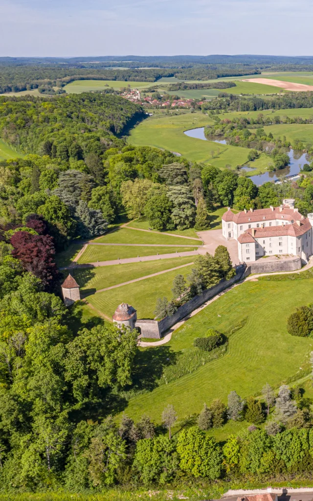 Vue aérienne du château de Ray-sur-Saône avec la Saône en arrière-plan - Vesoul-Val de Saône