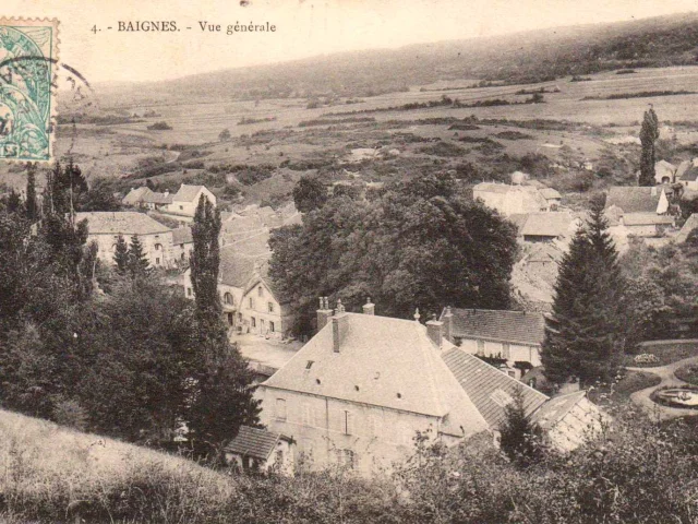 Ancienne carte postale avec vue panoramique sur Baignes et ses forges - Musée Haut-Saônois de la Carte Postale - Vosges du Sud