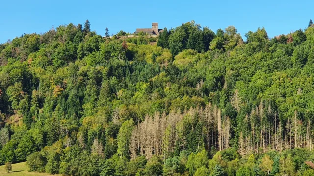 Pause Paysage d'Annegray - Échappée des 1000 étangs - vue sur l'église St Martin et cimetière de Faucogney - Plateau des 1000 étangs - Vosges du Sud