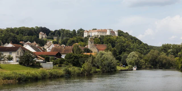 La Cité de Caractère et le château de Ray-sur-Saône,vus depuis la Saône - Vesoul-Val de Saône